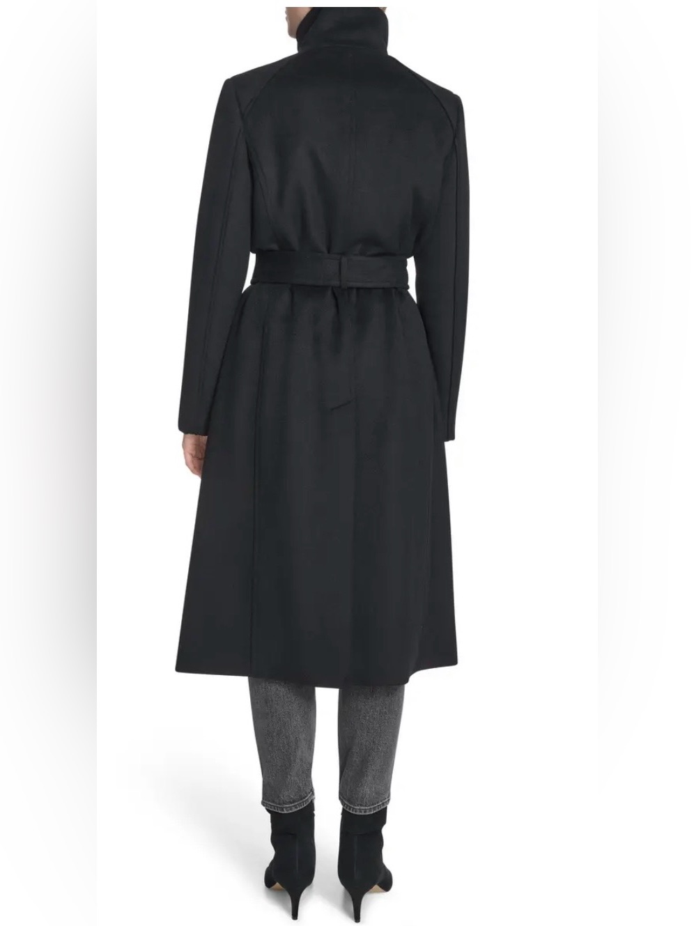 Cole Haan Black Slick Wool Asymmetric Zip Self Belted Signature Tag Coat Nwt 14 — image 5 of 8